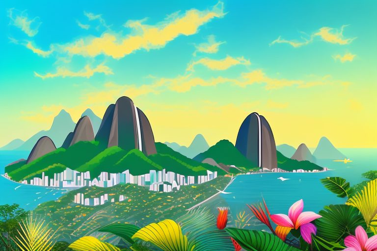 A vibrant rio de janeiro landscape with iconic landmarks like the sugarloaf mountain and christ the redeemer