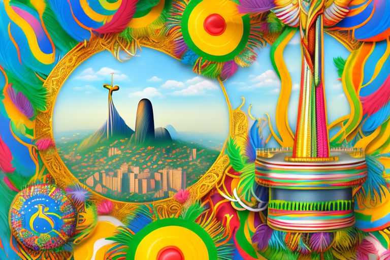 A vibrant brazilian carnival scene with colorful feathers