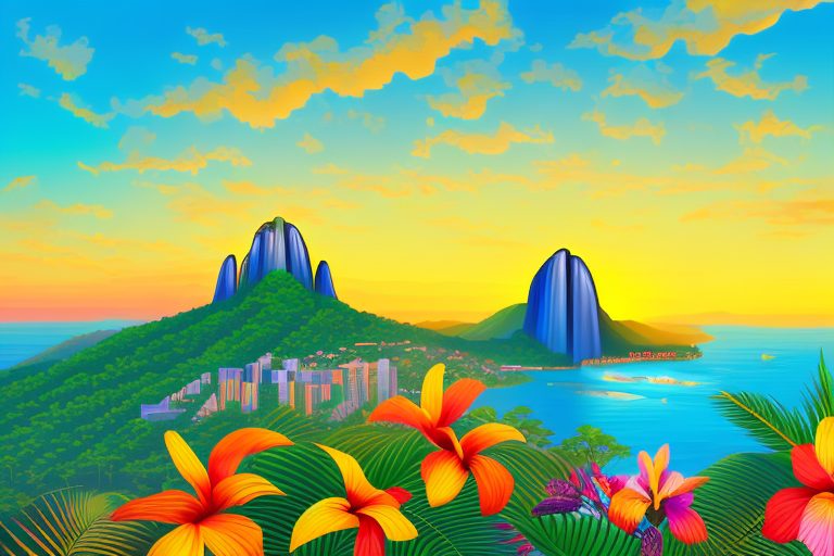A scenic brazilian landscape with iconic landmarks like the christ the redeemer statue and sugarloaf mountain