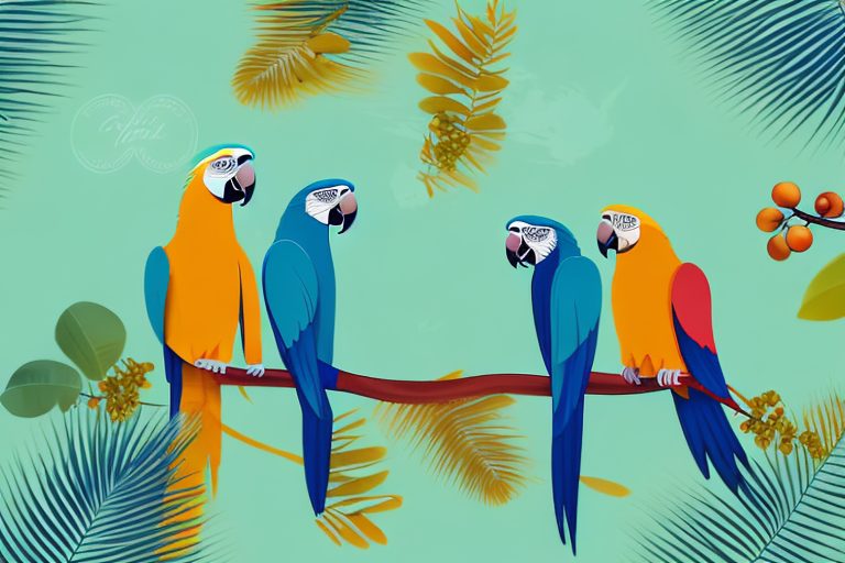 Two parrots perched on a branch