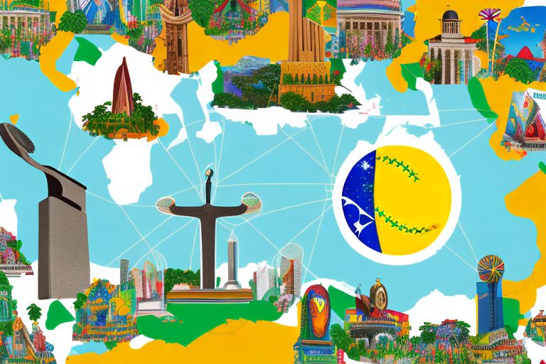 A speech bubble emerging from a vibrant map of brazil