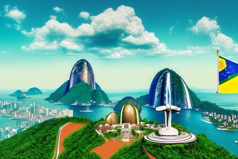 A vibrant brazilian landscape with iconic landmarks such as the christ the redeemer statue and sugarloaf mountain