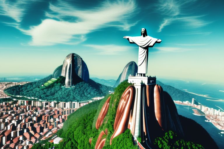 The iconic christ the redeemer statue with headphones on