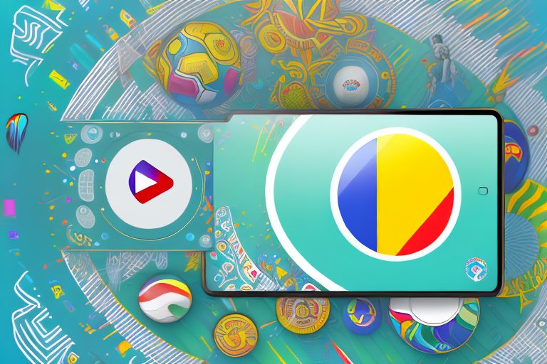 A digital tablet displaying various colorful play buttons (symbolic of youtube channels) with iconic brazilian elements like the christ the redeemer statue