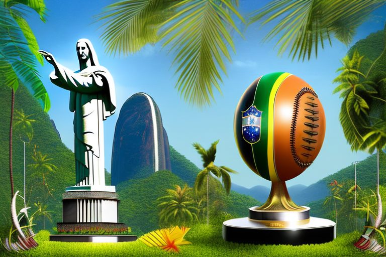 A television set with iconic symbols or elements from famous brazilian landmarks and culture