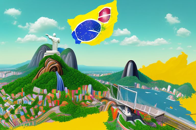 A vibrant scene featuring iconic brazilian landmarks like the christ the redeemer statue and sugarloaf mountain