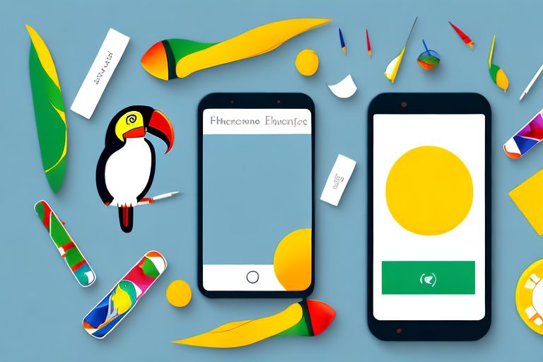 A smartphone displaying various portuguese learning activities such as listening exercises and vocabulary flashcards