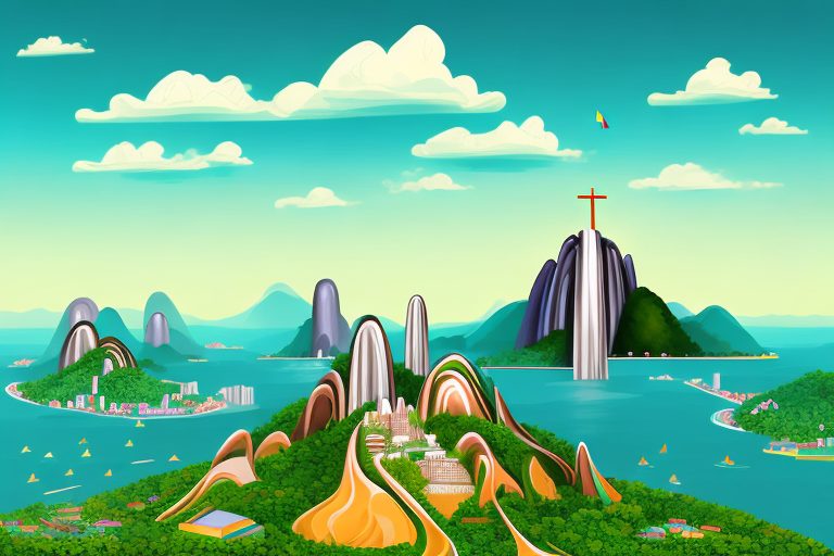 A vibrant brazilian landscape with iconic landmarks like the christ the redeemer statue and sugarloaf mountain