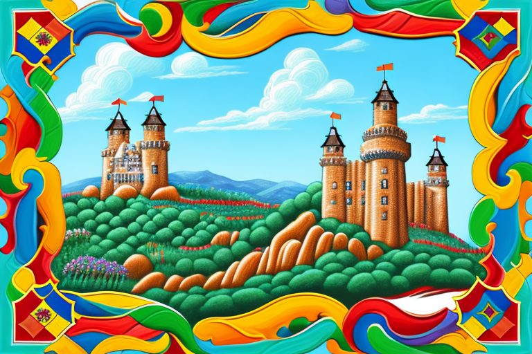 A portuguese landscape featuring iconic symbols like a castle or a vineyard