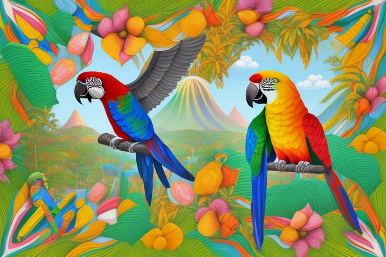 A colorful brazilian landscape with symbolic elements