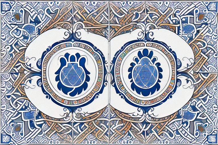 A heart symbol intertwined with traditional portuguese elements like the rooster of barcelos and azulejo tiles