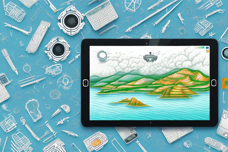 A digital tablet displaying a portuguese landscape