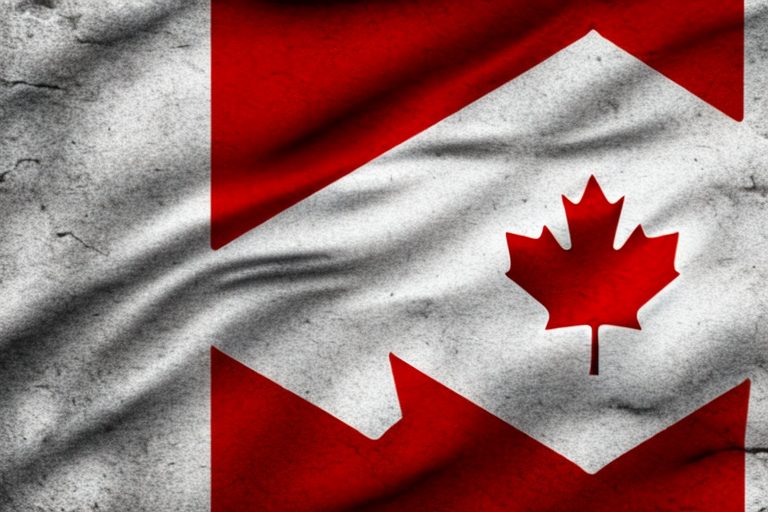 The canadian flag and portuguese flag intersecting over a map of canada