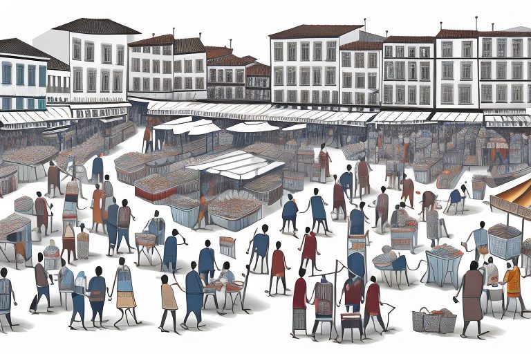 A bustling market scene in portugal