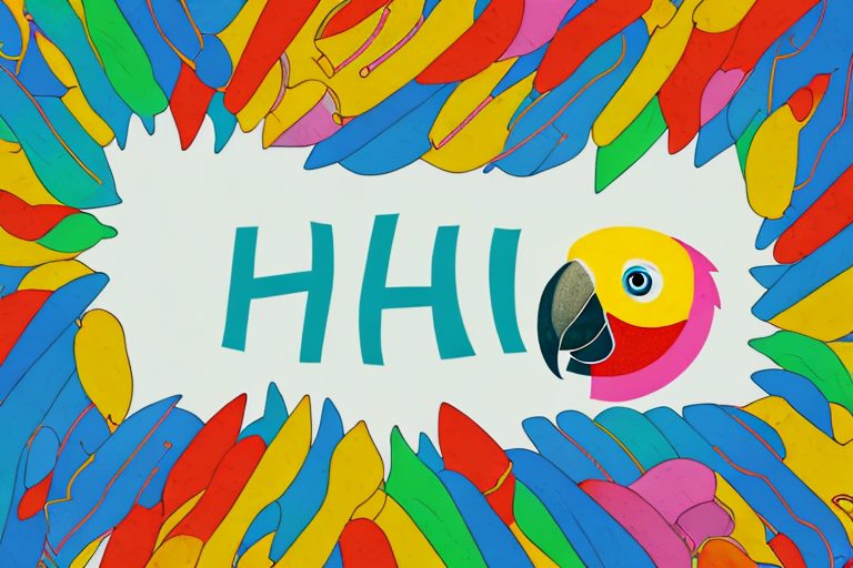 A speech bubble emerging from a colorful parrot