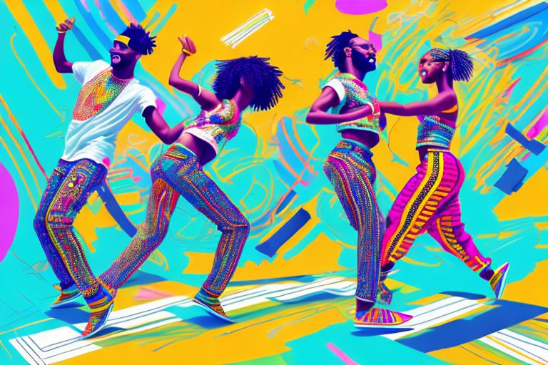 A vibrant scene with rhythmic beats emanating from a large speaker