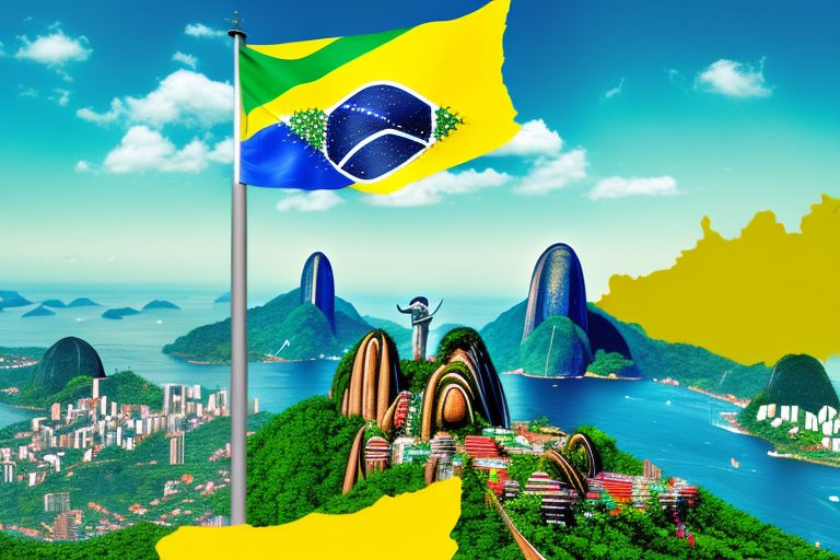 A vibrant brazilian landscape with iconic landmarks like the christ the redeemer statue and sugarloaf mountain