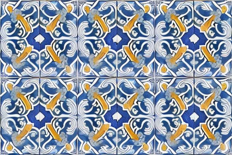 A traditional portuguese tile (azulejo) with a design that subtly suggests the rhythm and flow of tappa music
