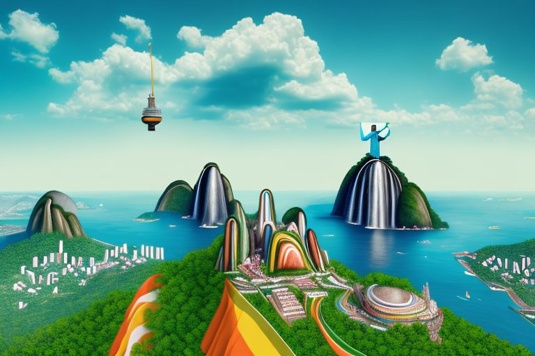 A vibrant brazilian landscape with iconic landmarks like the christ the redeemer statue and the sugarloaf mountain
