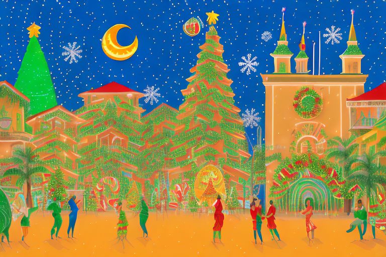 A festive brazilian street scene with traditional christmas decorations
