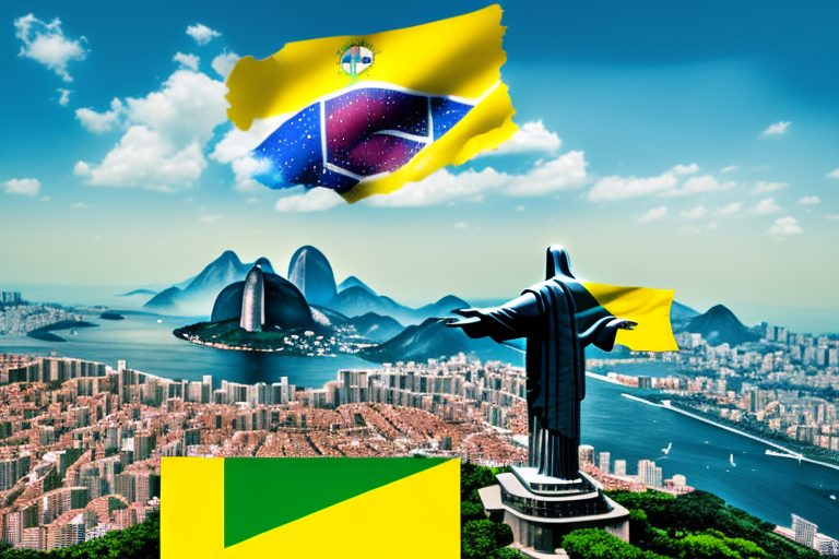 The iconic christ the redeemer statue backed by the brazilian flag