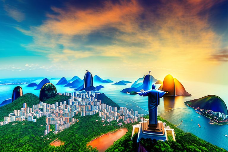 A scenic view of brazil's iconic landmarks like the christ the redeemer statue and sugarloaf mountain