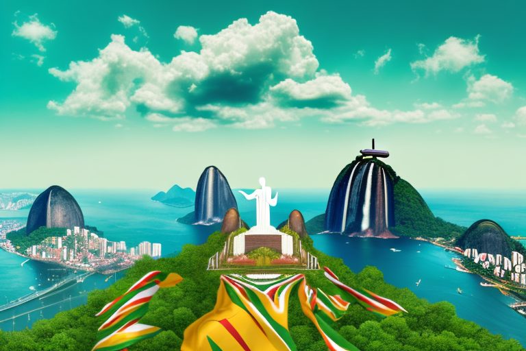 A brazilian landscape with iconic landmarks like christ the redeemer statue and sugarloaf mountain