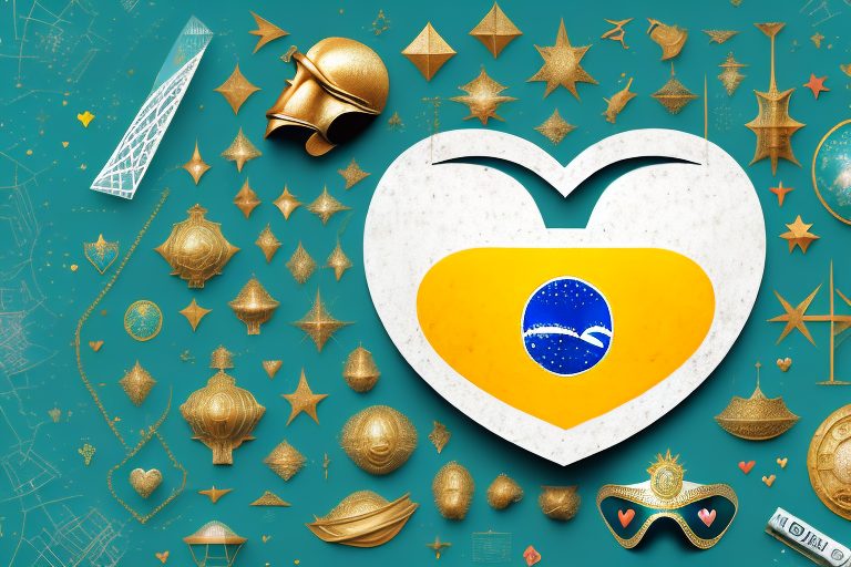 A heart-shaped object made up of various iconic brazilian symbols such as the christ the redeemer statue