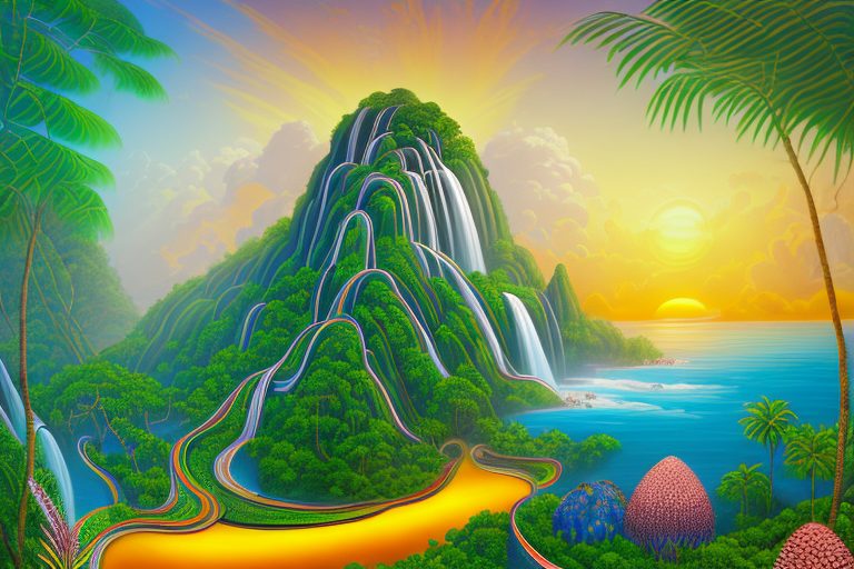 A picturesque brazilian landscape with symbolic elements like a vibrant sunset