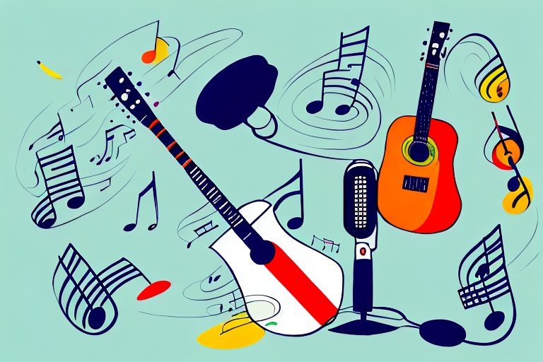 A vibrant brazilian landscape with musical notes floating in the air