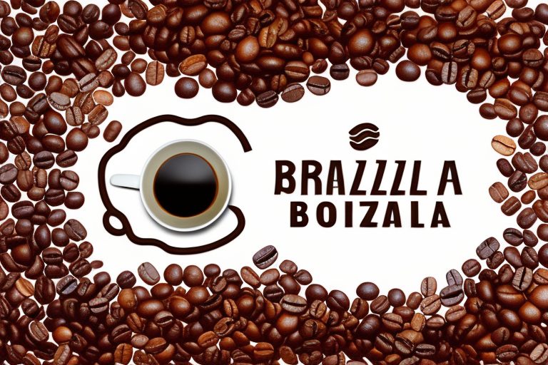 A traditional brazilian coffee pot surrounded by coffee beans