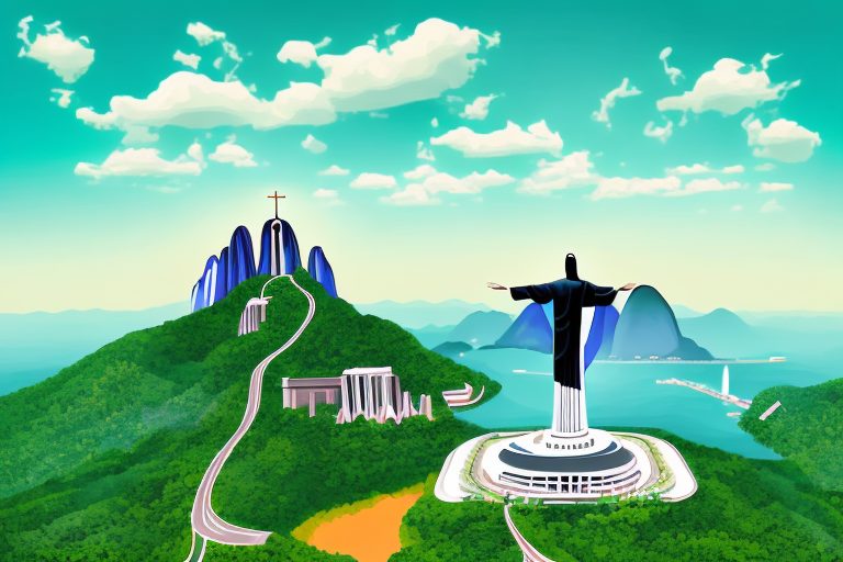 A scenic brazilian landscape with a winding path leading towards the iconic christ the redeemer statue